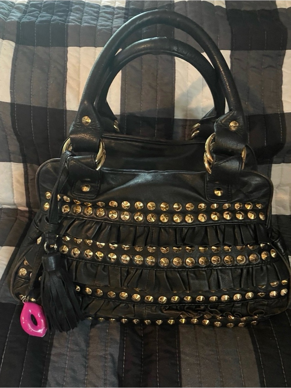 Vintage Y2K Betsey Johnson 2005 "We're Just Frilled" Ruffled Studded Satchel